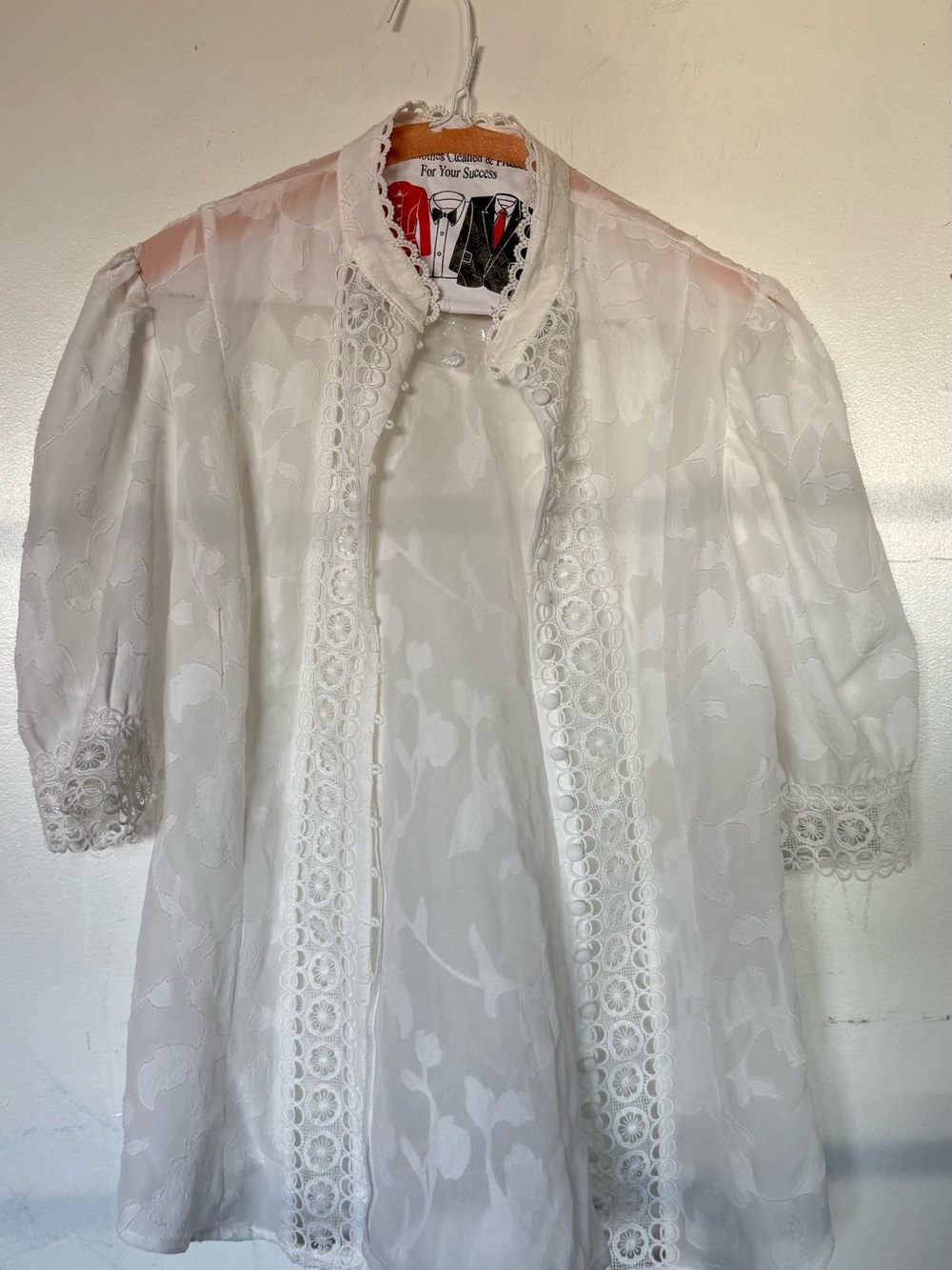 Fashion Nova White Sheer Lace-Trim Blouse
